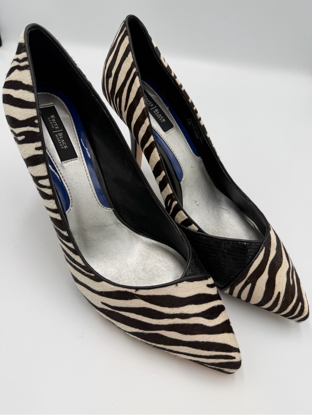 White House Black Market Zebra-Print Pointed Toe Pumps - Black & White